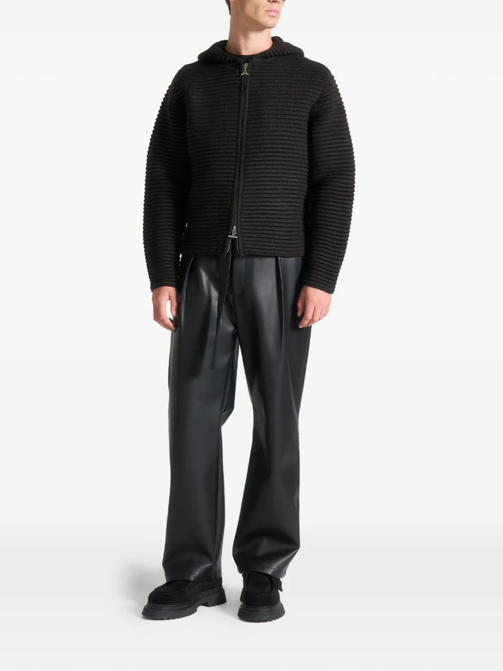 Manière De Voir Eden ribbed-knit zip-up hoodie Zwart