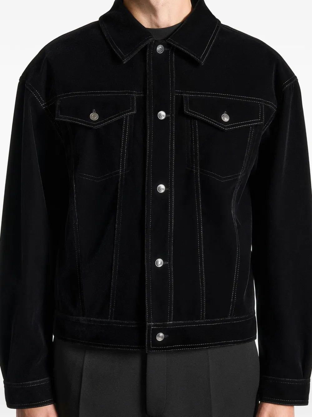Manière De Voir topstitching-detail buttoned shirt jacket Zwart