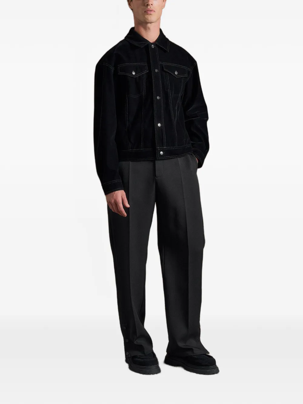 Manière De Voir topstitching-detail buttoned shirt jacket Zwart