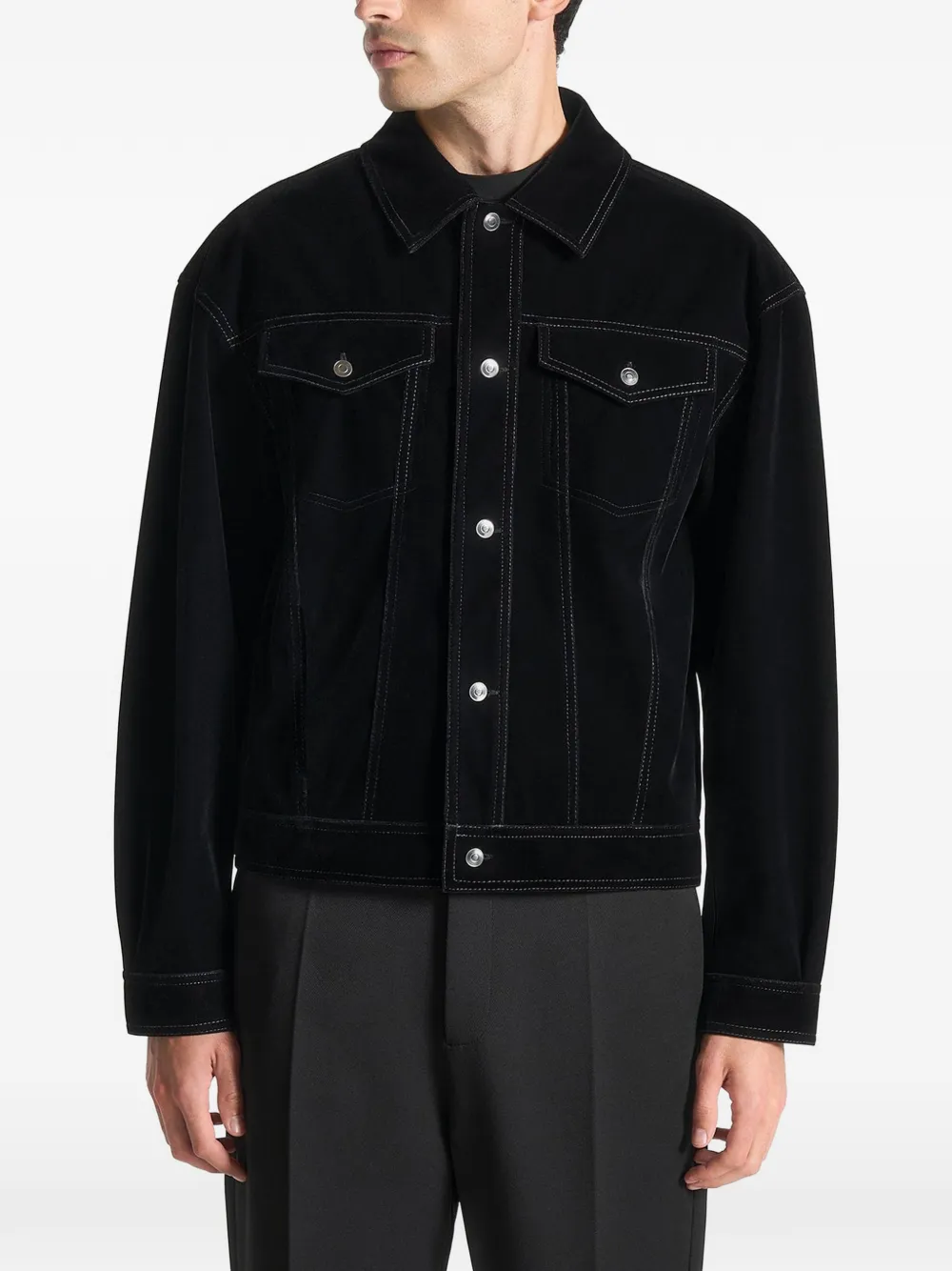 Manière De Voir topstitching-detail buttoned shirt jacket - Nero