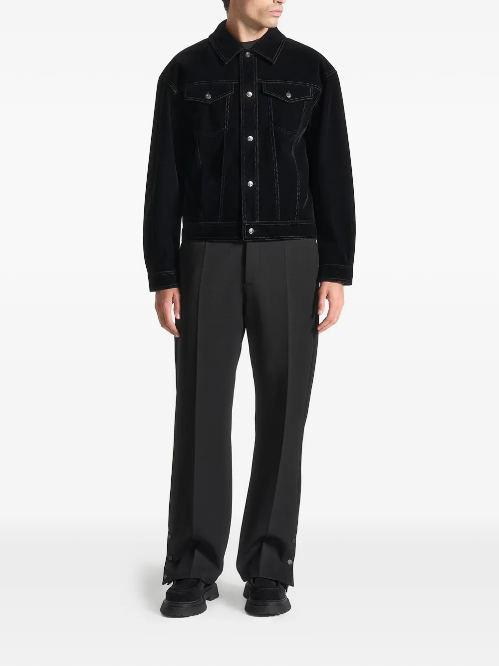 Manière De Voir topstitching-detail buttoned shirt jacket Zwart