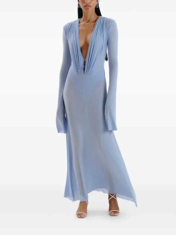 MANUR Suki long-sleeve Draped Dress | Blue | FARFETCH GE
