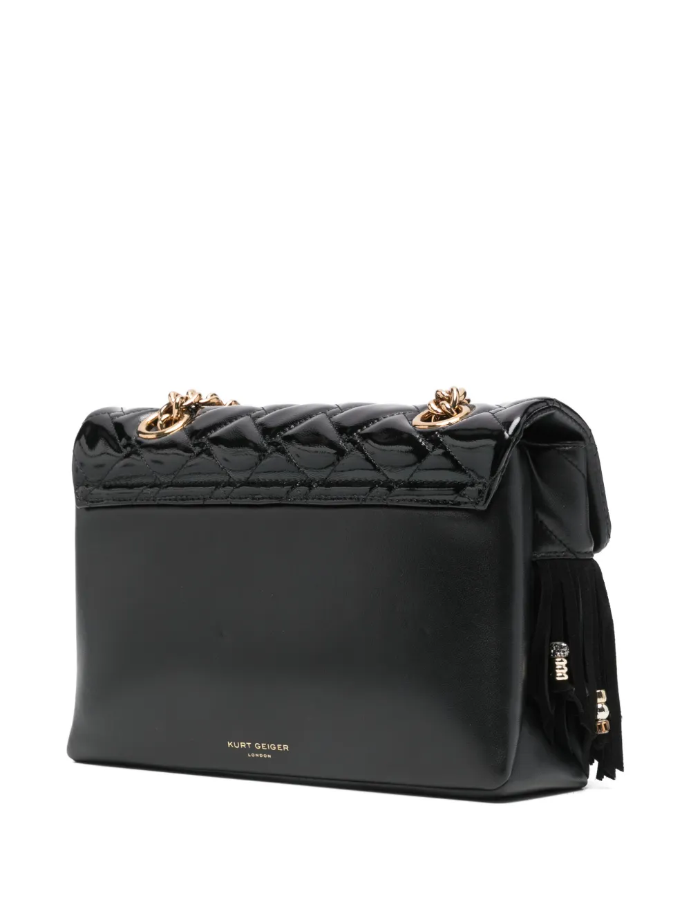 Kurt Geiger Quilted-design Fringed Shoulder Bag In Black