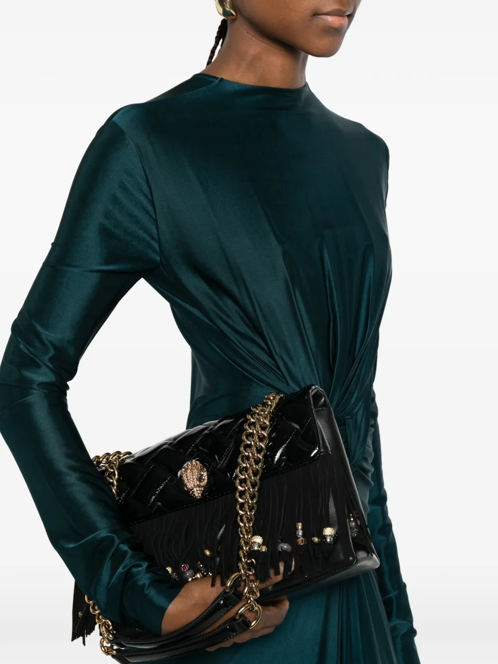 Kurt Geiger Quilted-design Fringed Shoulder Bag In Black