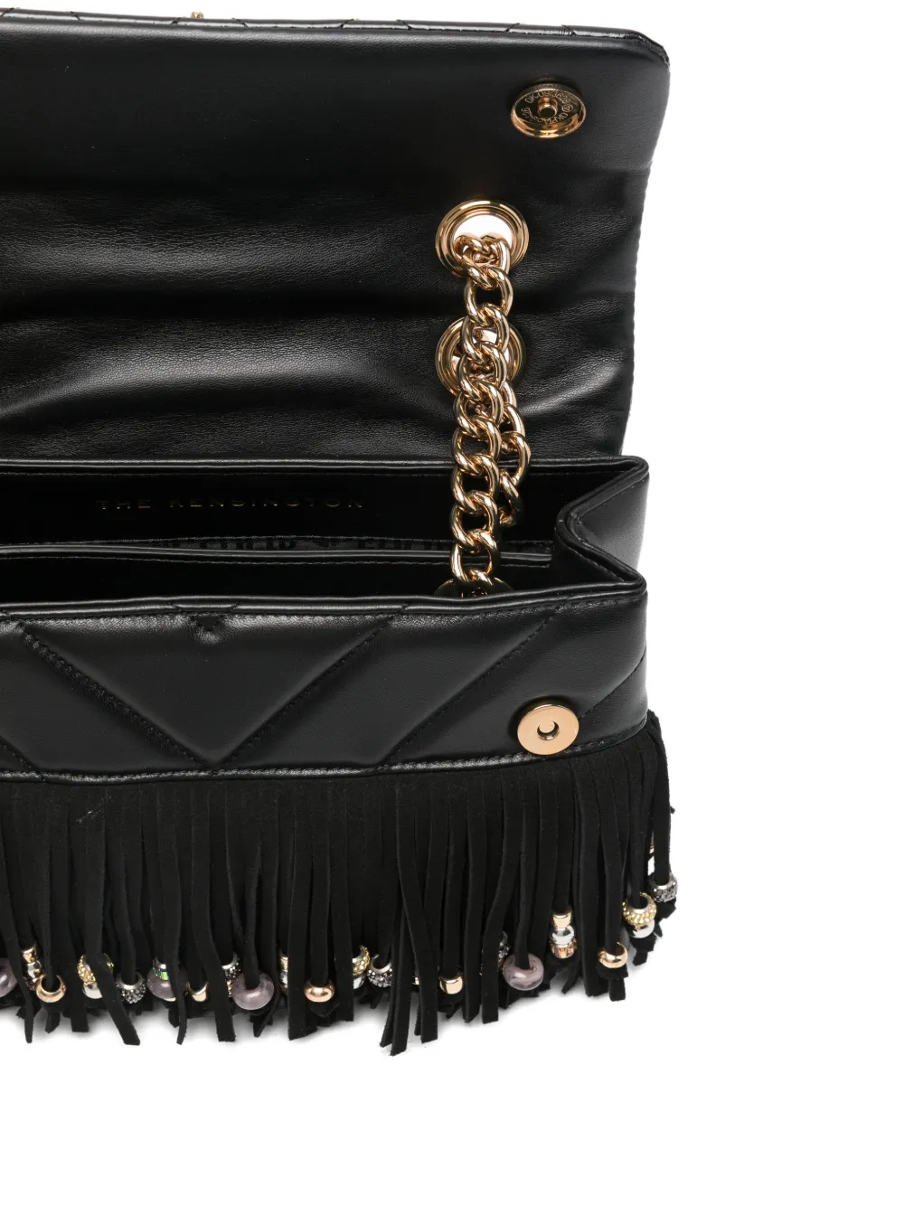 Kurt Geiger Quilted-design Fringed Shoulder Bag In Black