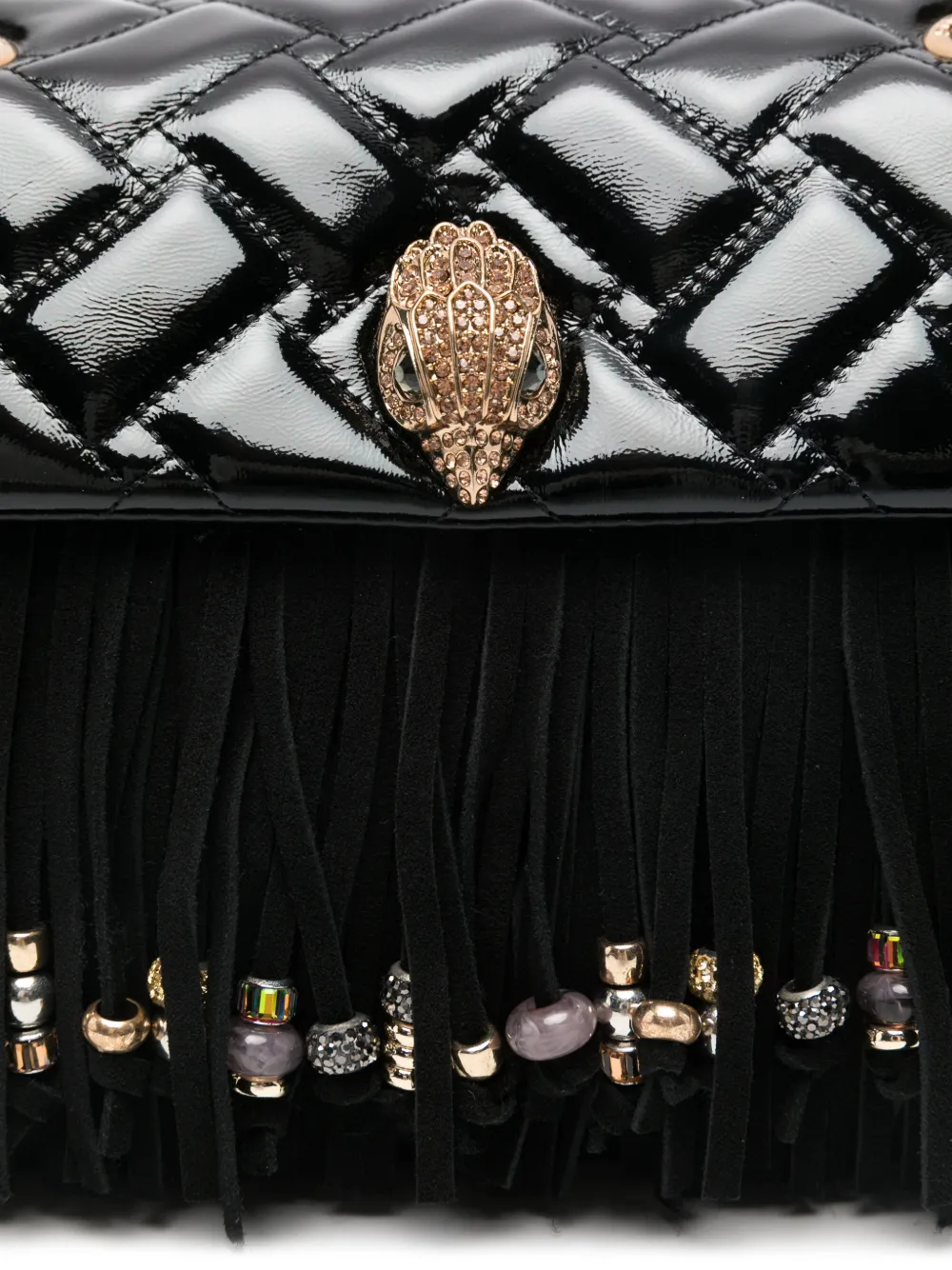 Kurt Geiger Quilted-design Fringed Shoulder Bag In Black