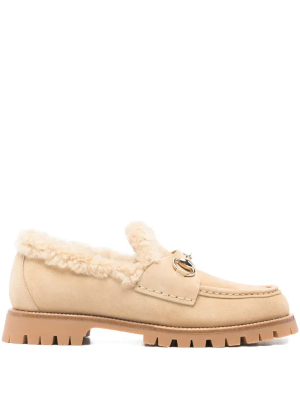 Gucci Horsebit Shearling Loafers in Neutrals