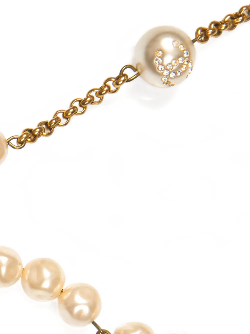 Pre-owned Chanel 2001 Faux-pearls Sautoir Necklace In Gold
