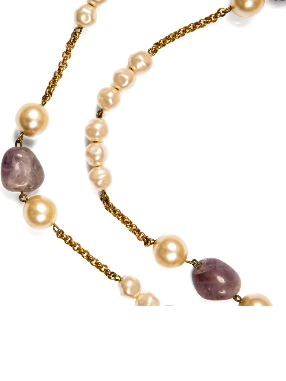 Pre-owned Chanel 2001 Faux-pearls Sautoir Necklace In Gold