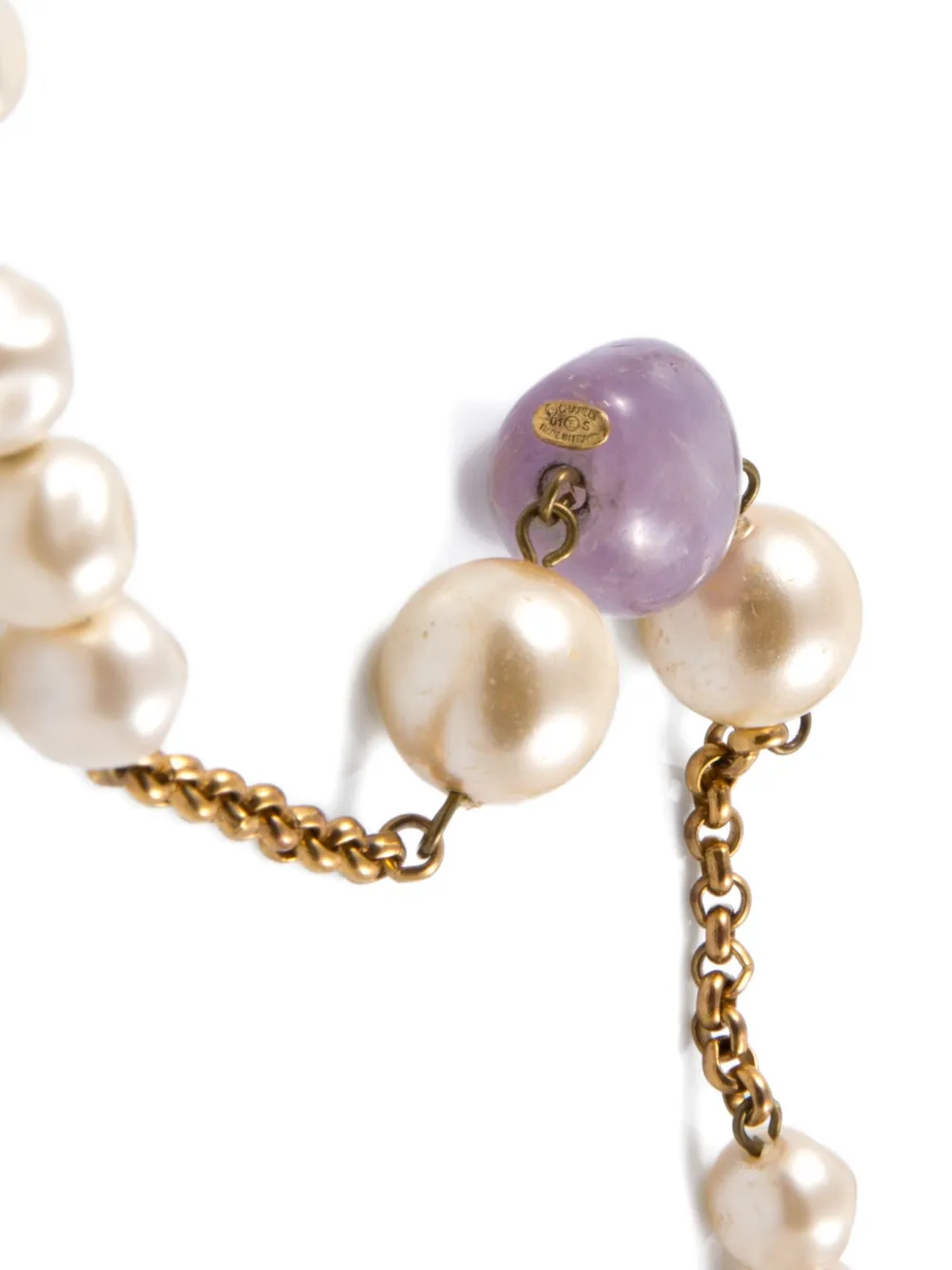 Pre-owned Chanel 2001 Faux-pearls Sautoir Necklace In Gold