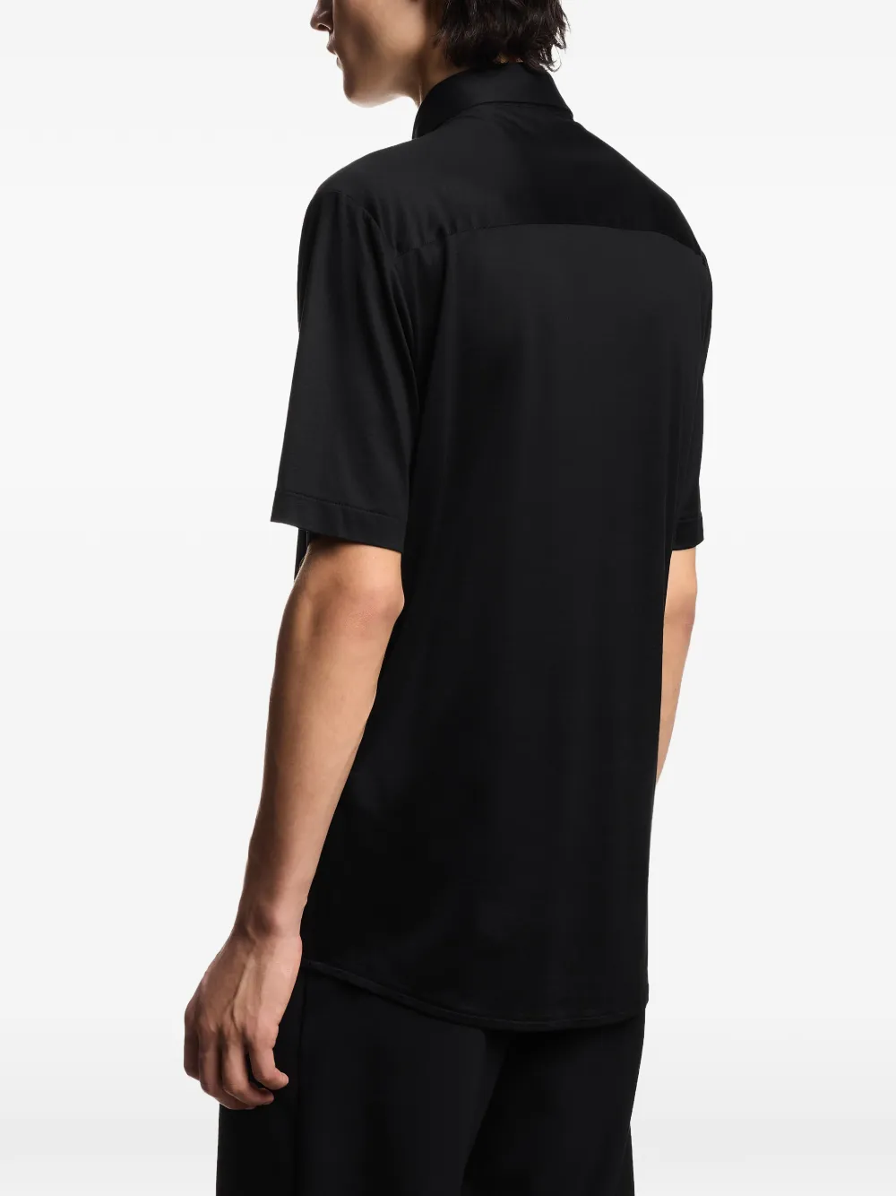 Emporio Armani Slim Fit Lyocell Jersey Shirt with Short Sleeves in Black, view 4