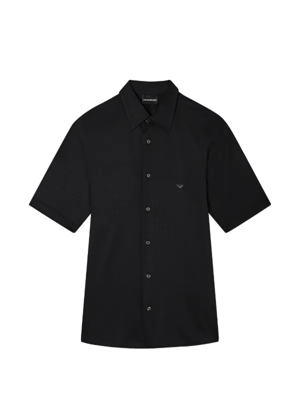 Emporio Armani Slim Fit Lyocell Jersey Shirt with Short Sleeves in Black