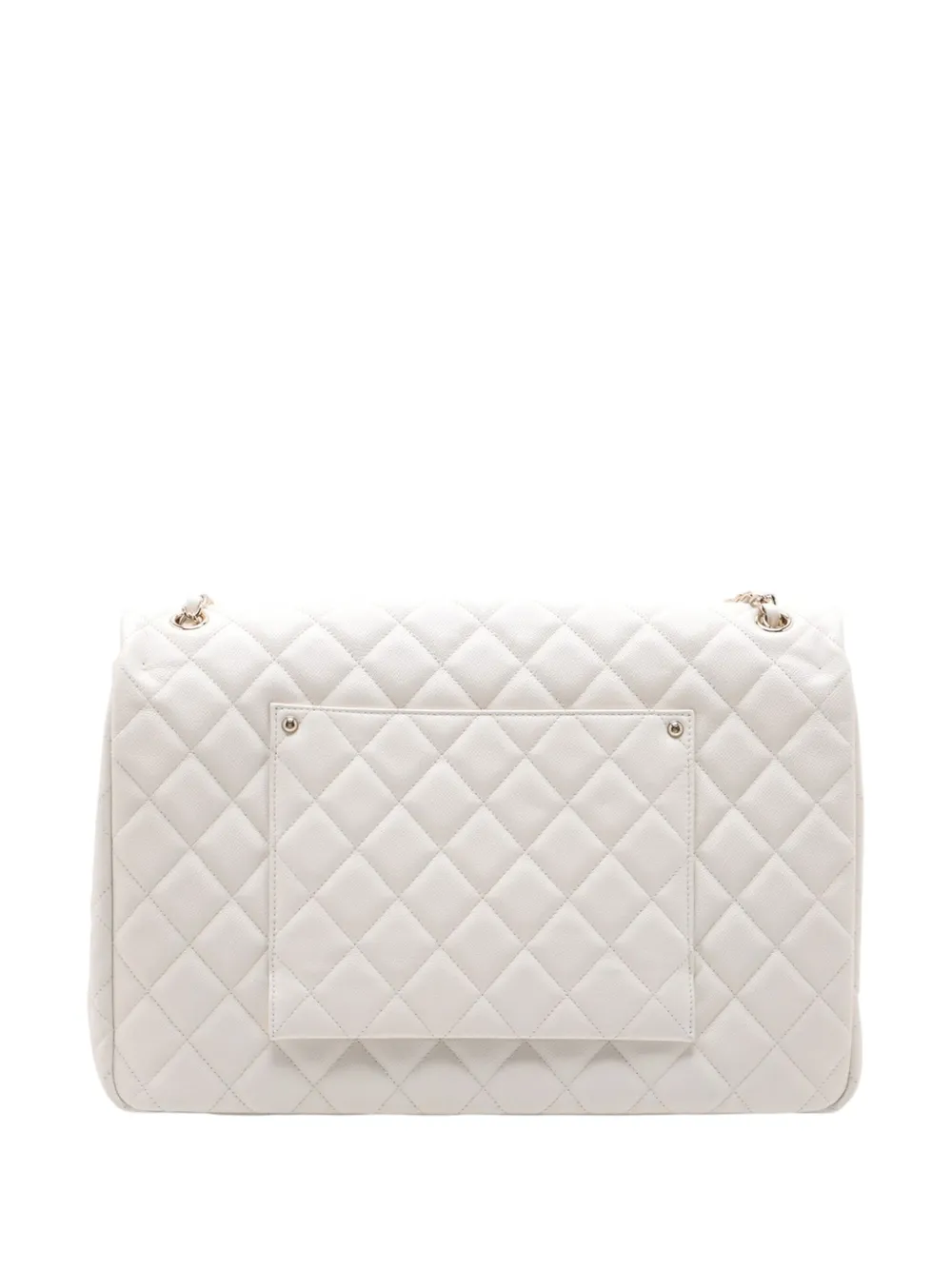 Pre-owned Chanel 2021-2025 Xxl Cc Quilted Caviar Single Flap Shoulder Bag In White
