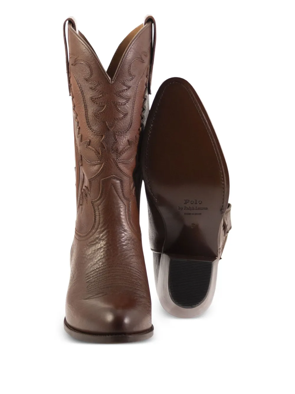 Polo Ralph Lauren 70 mm leren laarzen met Western-design Bruin
