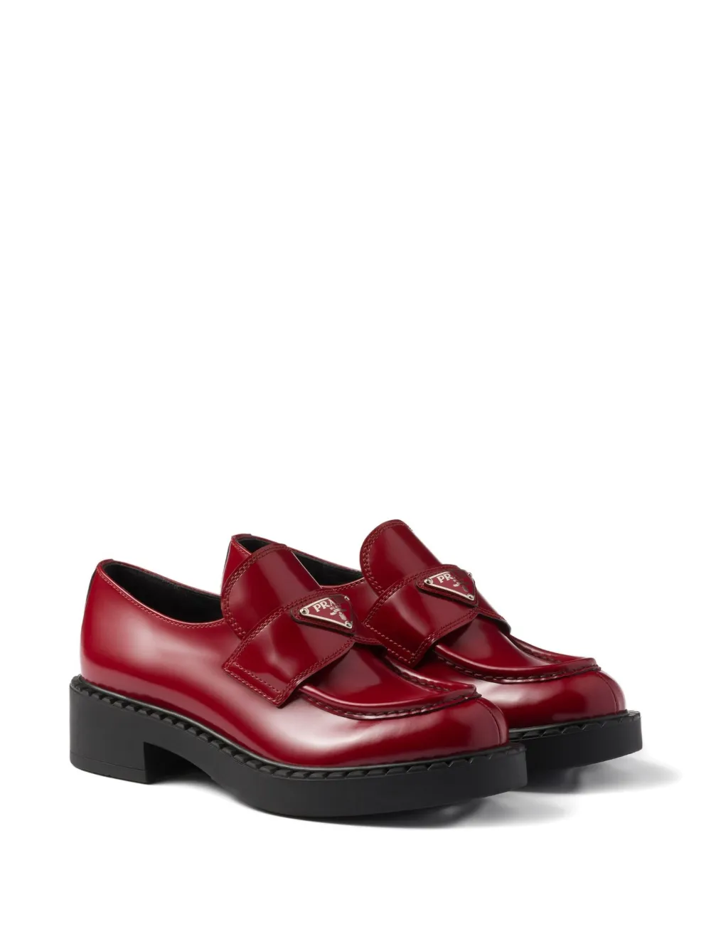 Prada Leather Logo Loafers In Red