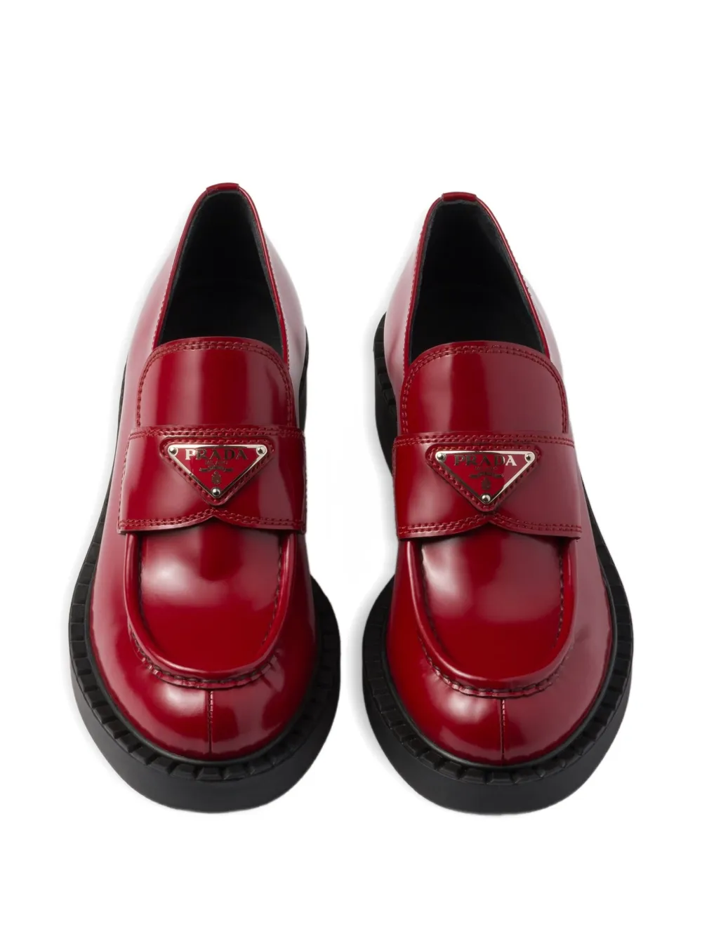 Prada Leather Logo Loafers In Red