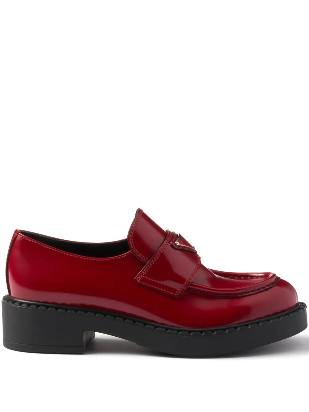 Prada Leather Logo Loafers In Red
