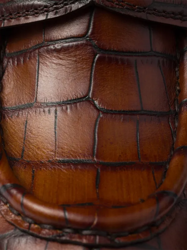 Prada crocodile-print Logo Loafers | Brown | FARFETCH display picture 2