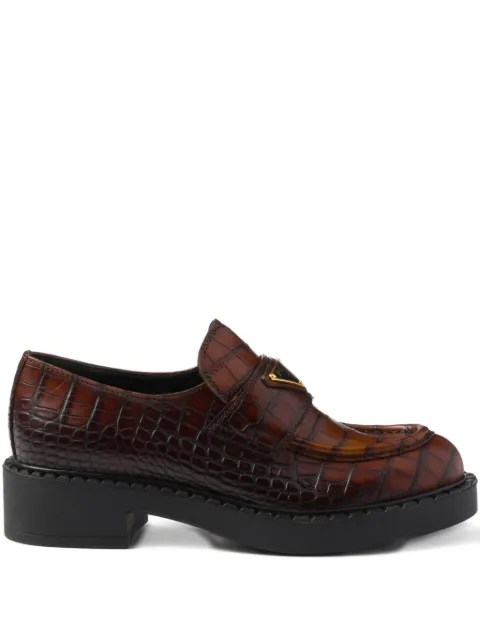 Prada crocodile-print logo loafers
