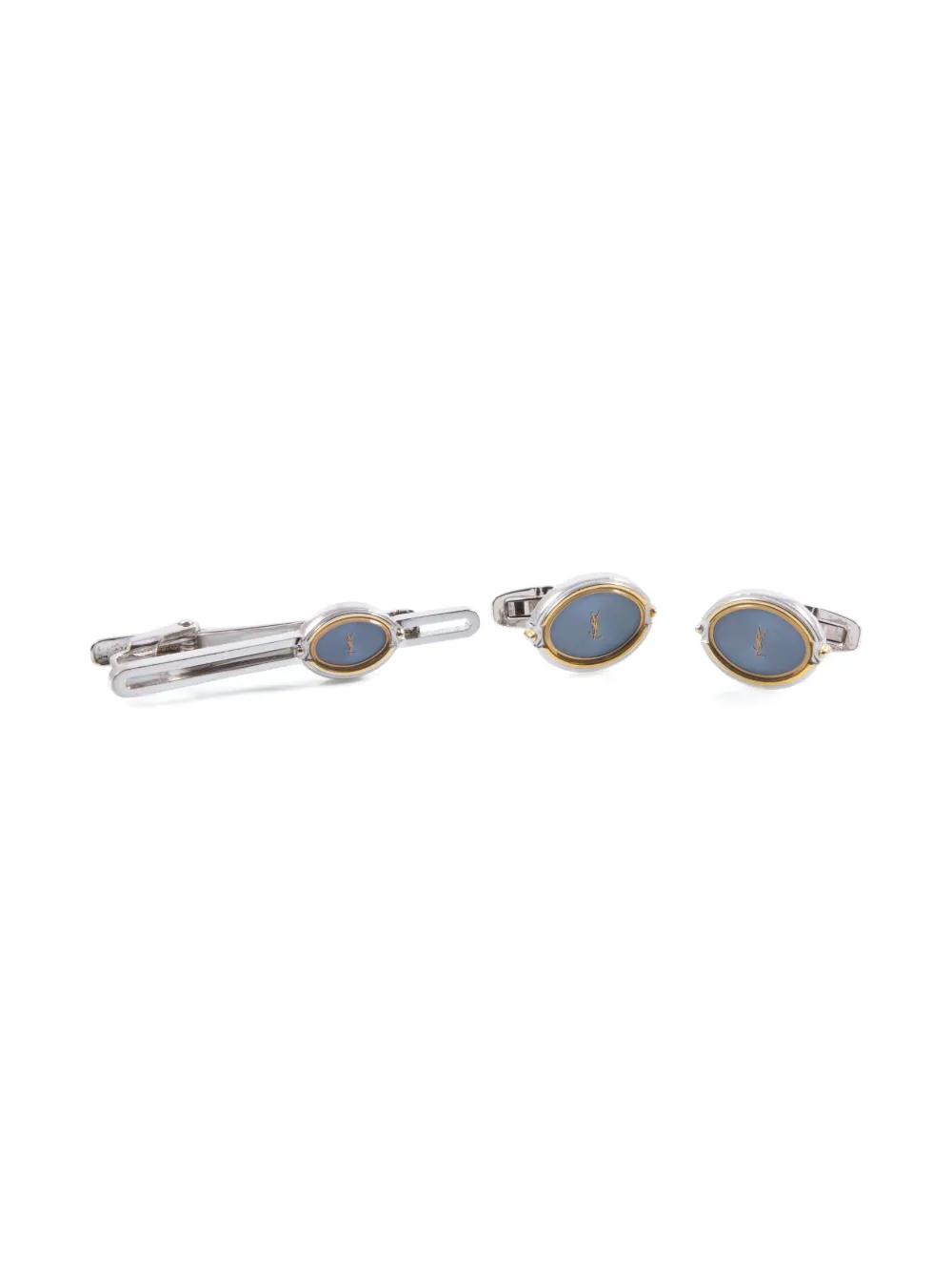 Saint Laurent Pre-Owned 1990s Cassandre logo cufflinks and tie clip set | Silver | Image 1