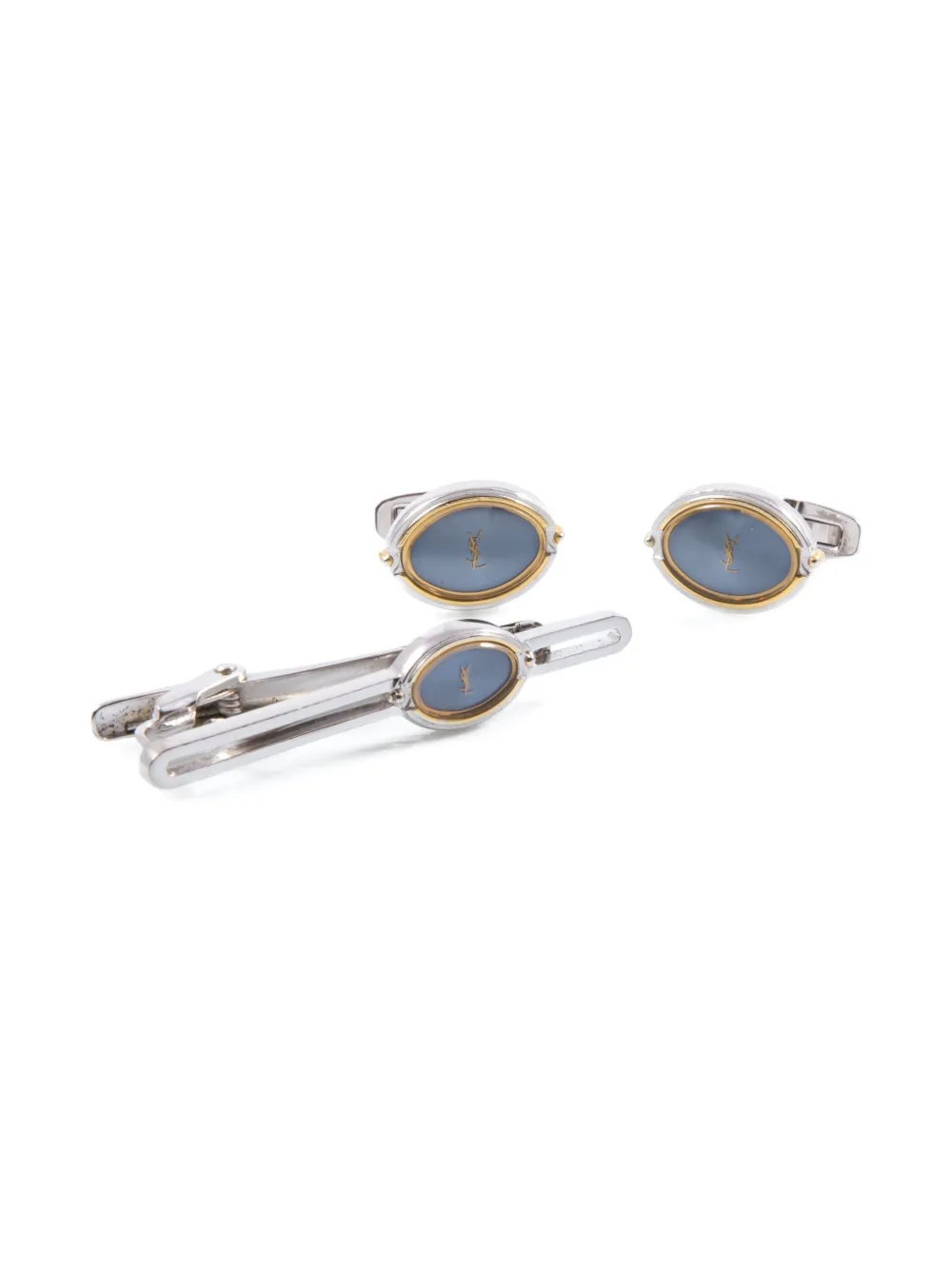 SAINT LAURENT Pre-owned 1990s Cassandre Logo Cufflinks And Tie Clip Set In Silver