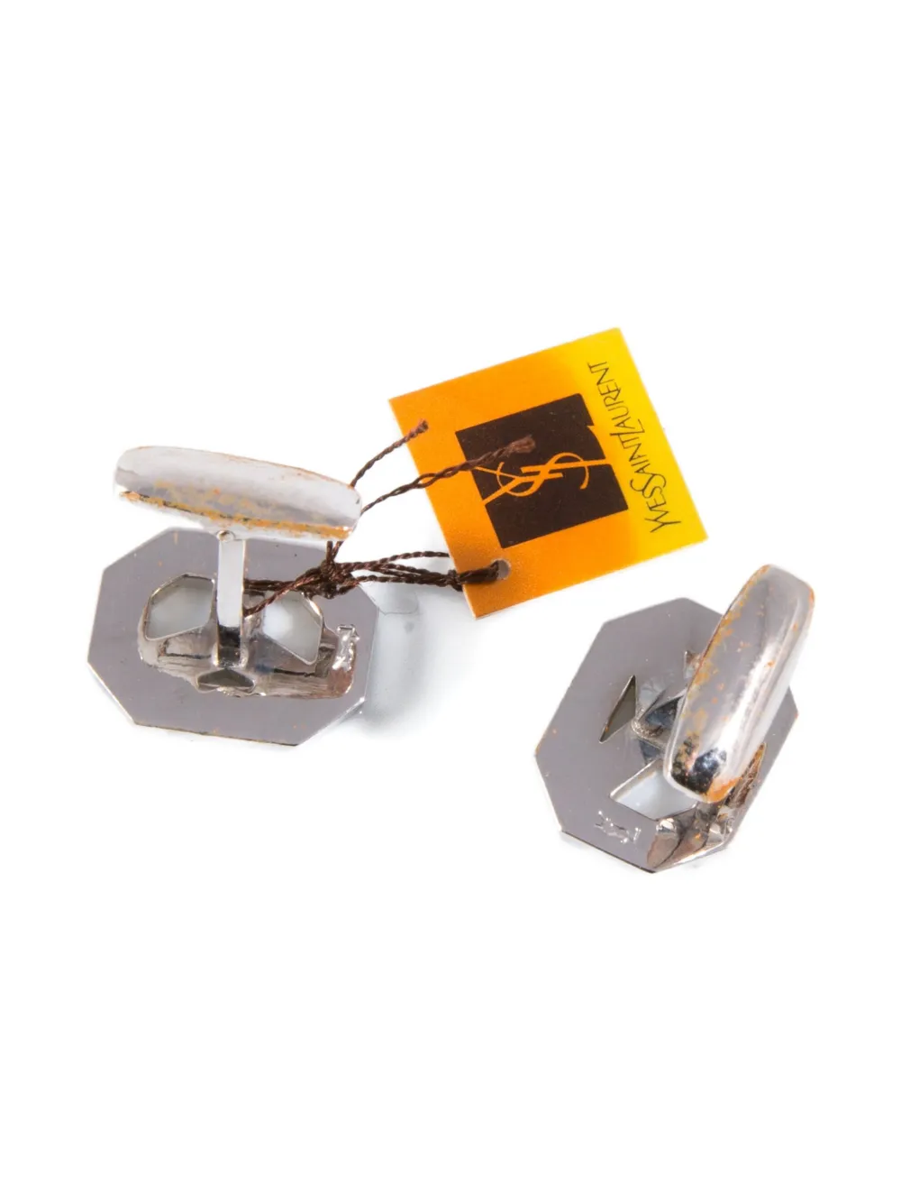 SAINT LAURENT Pre-owned 1990s Octagonal Logo Cufflinks In Silver