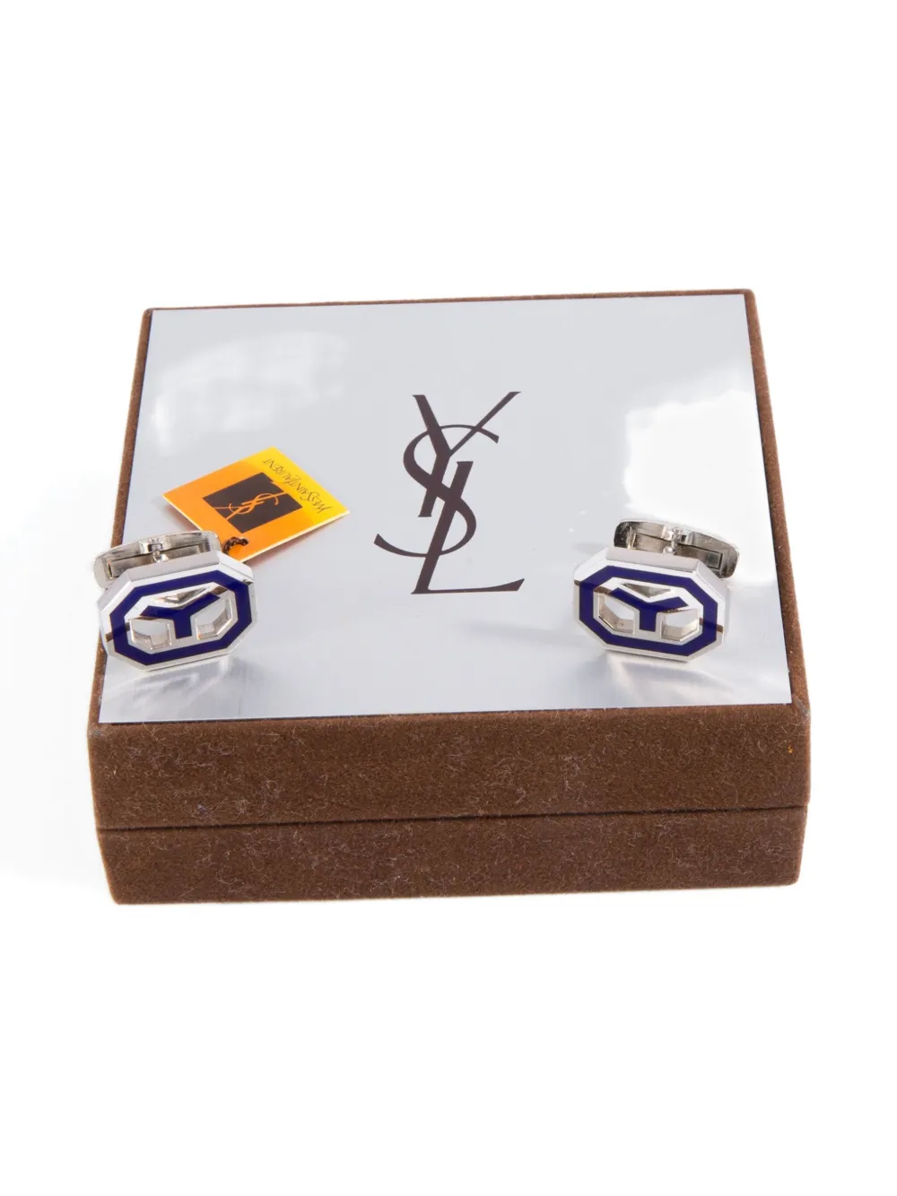 SAINT LAURENT Pre-owned 1990s Octagonal Logo Cufflinks In Silver