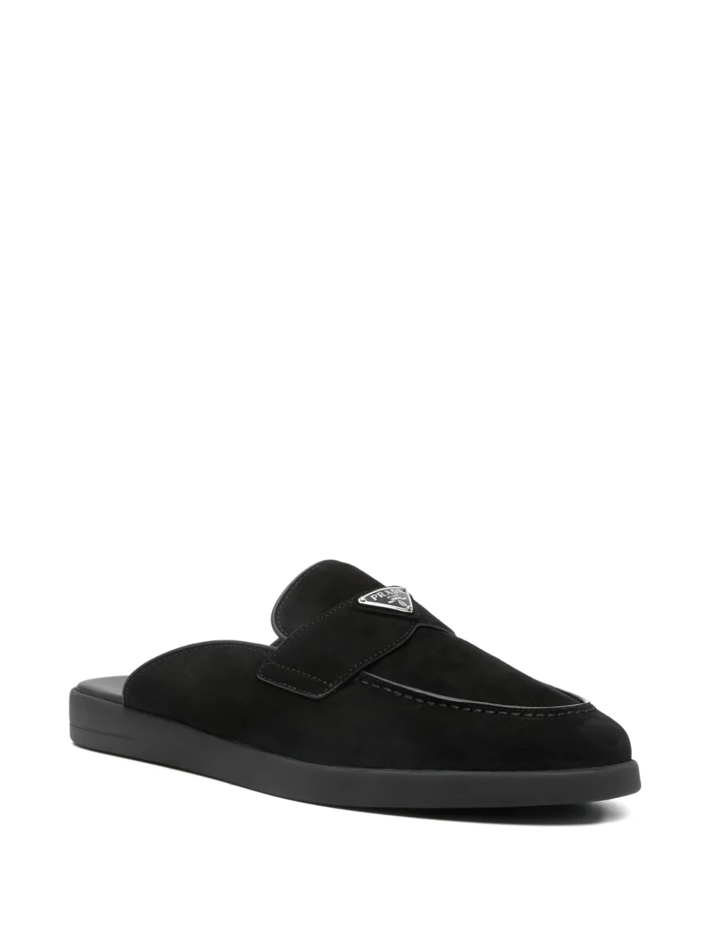 Prada Muiltjes met logoplakkaat - Zwart