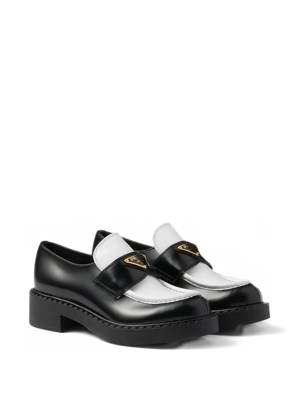 Prada Leather Triangle-logo Loafers In Black