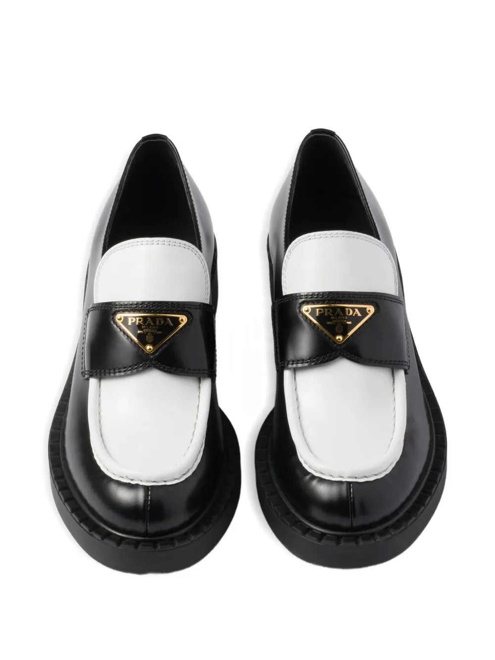Prada Leather Triangle-logo Loafers In Black