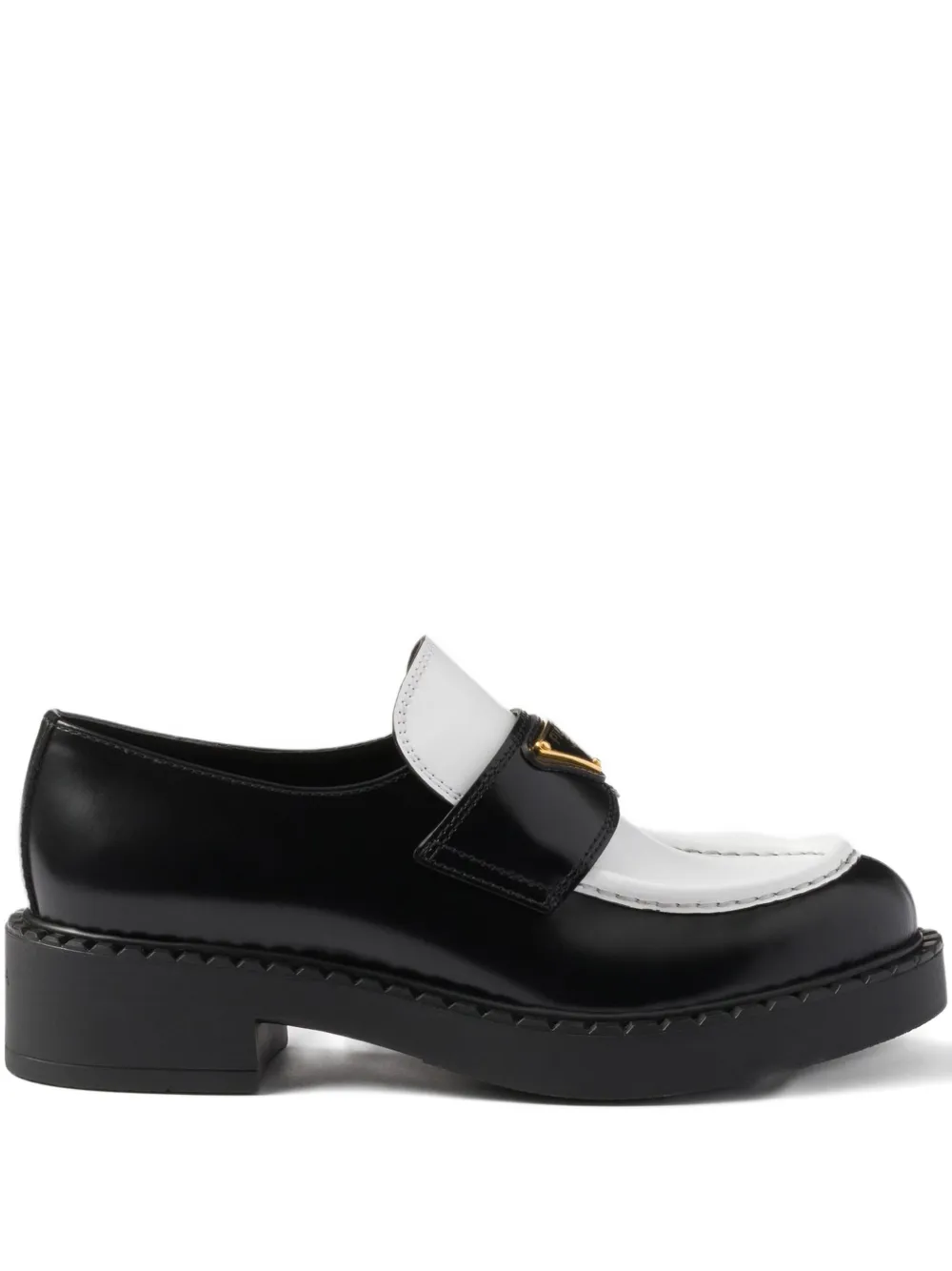 Prada Leather Triangle-logo Loafers In Black