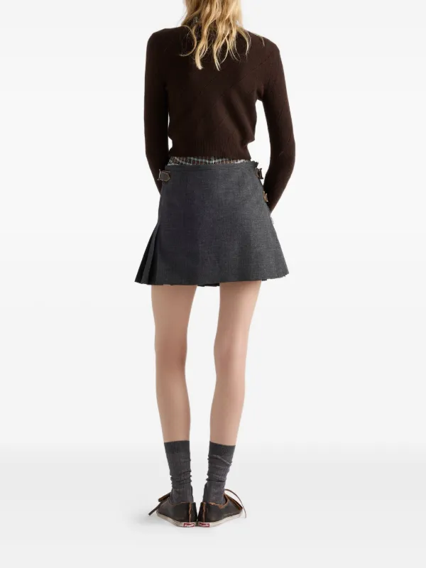 Prada Pleated Wool Mini Skirt | Grey | FARFETCH