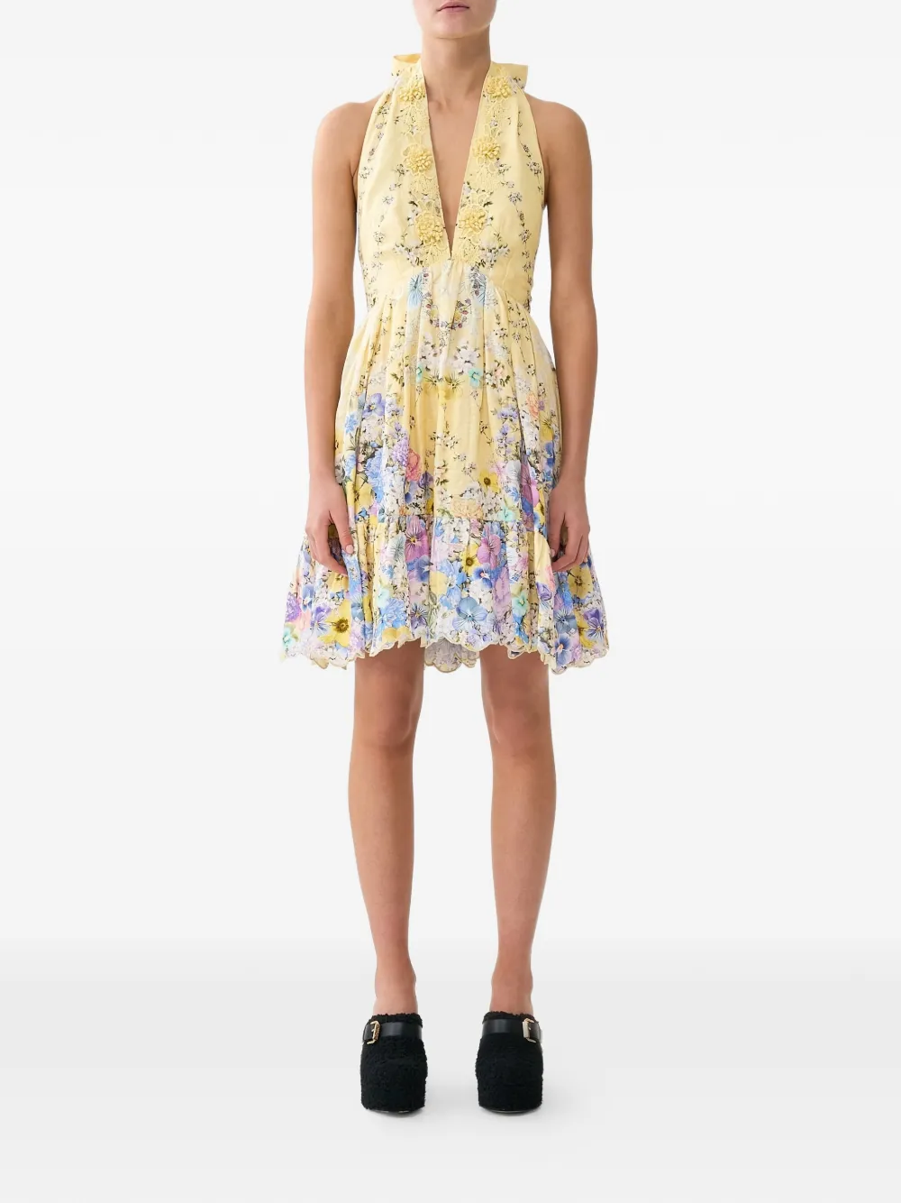 Camilla ruffle-hem mini dress - Geel