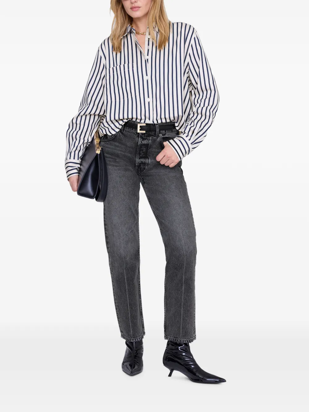 ANINE BING Essie striped cropped shirt - Wit