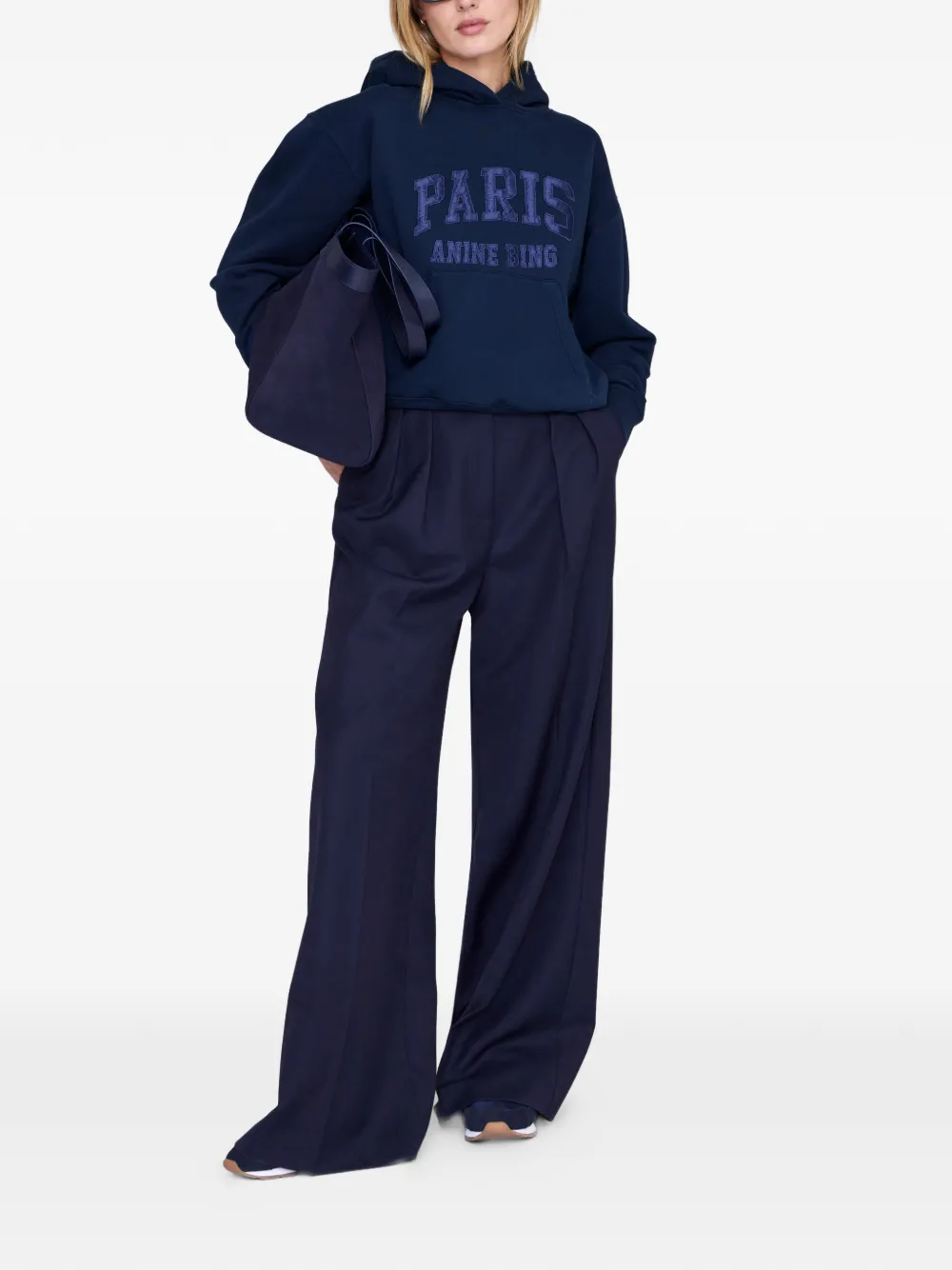 ANINE BING Debbie appliqué-detail hoodie - Blauw