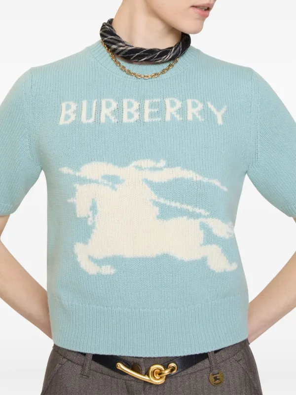 Burberry EKD Wool Cashmere Top | Blue | FARFETCH JO
