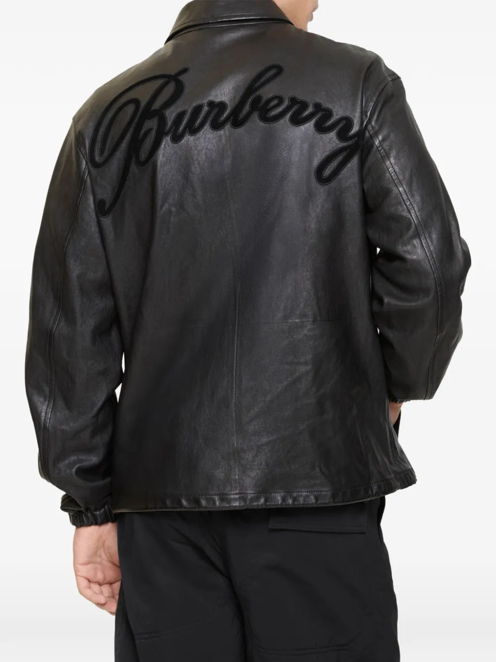 Burberry Cursive leren shirtjack met logo Zwart
