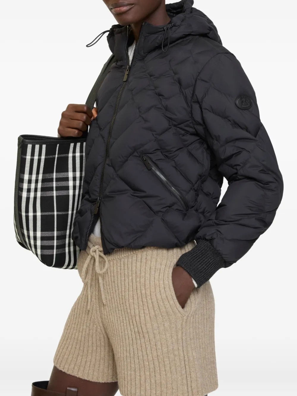 Burberry Check-stitch Nylon Delley Puffer Jacket In Black