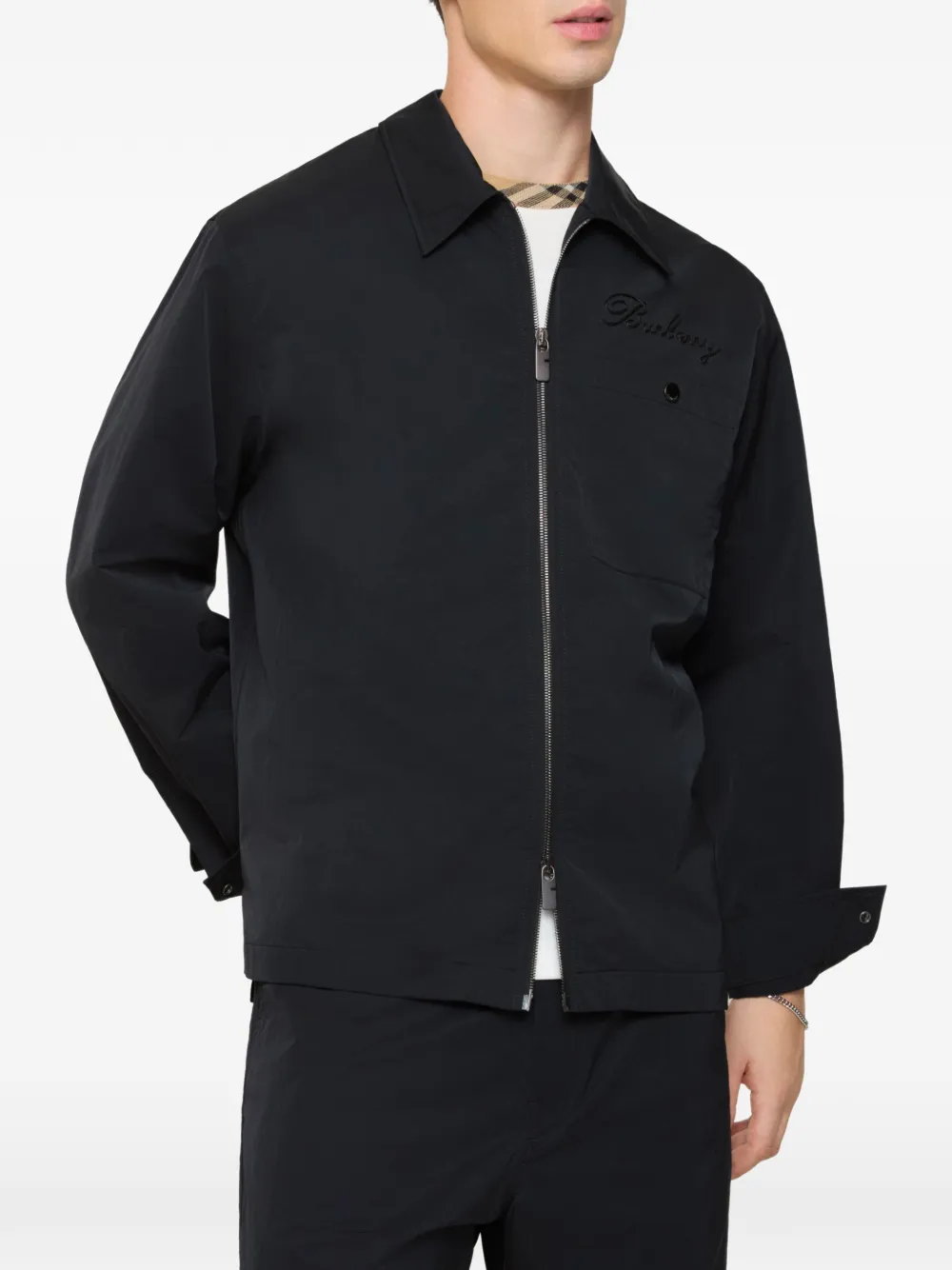 Burberry Nylon shirtjack met geborduurde rits - Zwart
