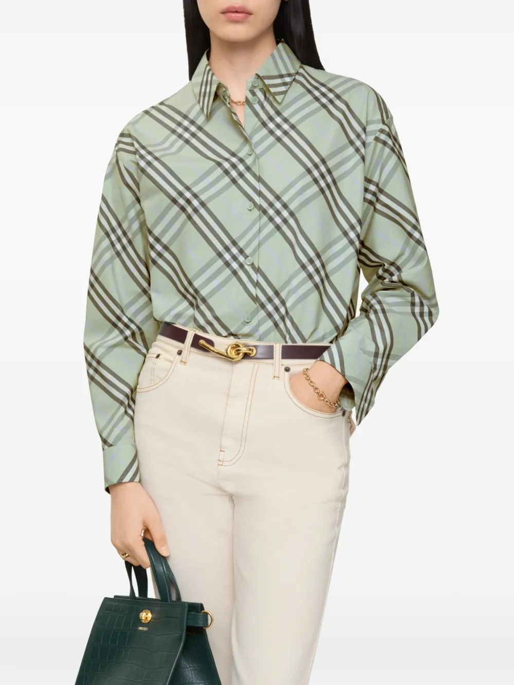 Burberry Geruite katoenen blouse Groen