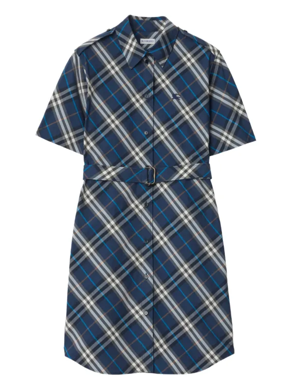 Burberry Check-pattern Mini Shirt Dress | Blue | FARFETCH