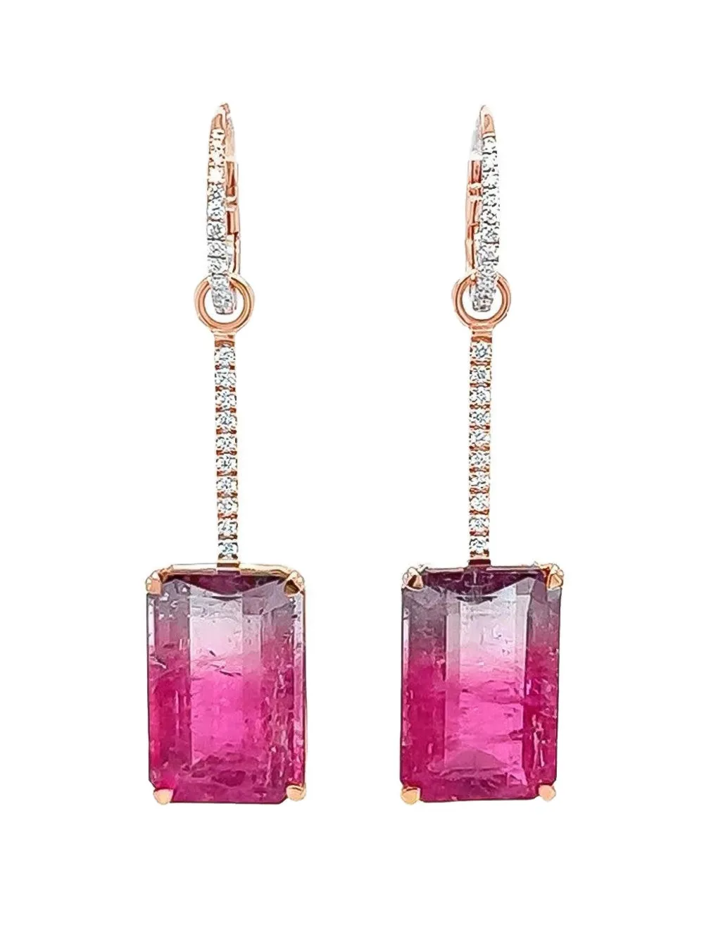 Lisa Nik 18k Rose Gold Embellished Diamond And Tourmaline Drop Earrings In Pink