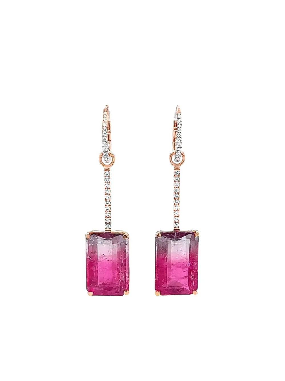 Lisa Nik 18k Rose Gold Embellished Diamond And Tourmaline Drop Earrings In Pink
