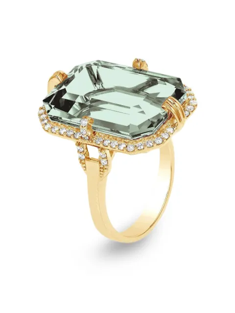 Goshwara 18K yellow gold embellished diamond and prasiolite ring