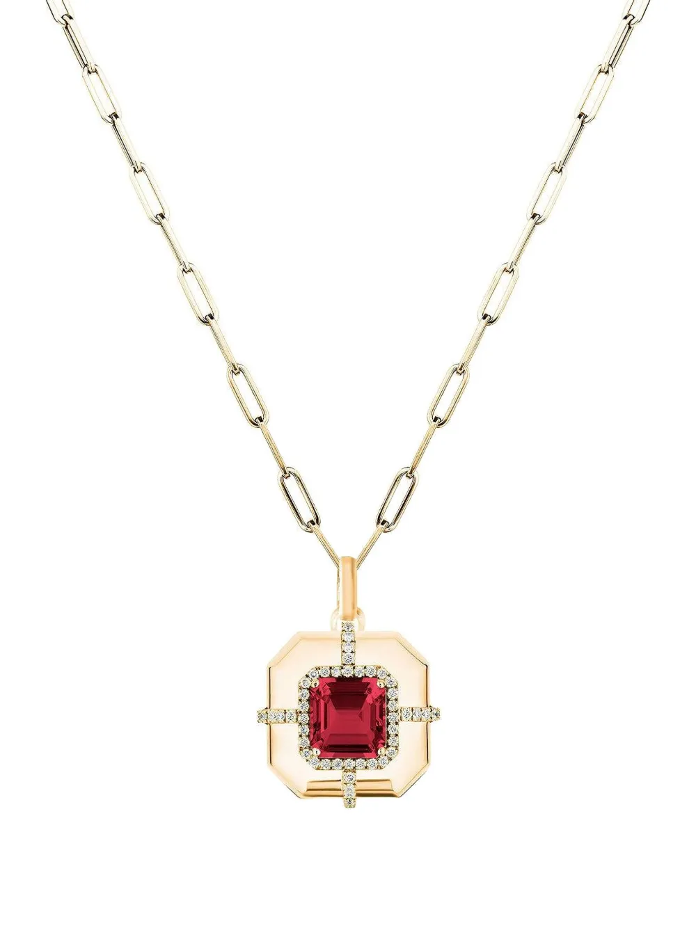 Goshwara 18k Yellow Gold Asscher-medallion Rubellite And Diamond Necklace In Gold