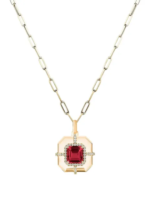 Goshwara 18K yellow gold asscher-medallion rubellite and diamond necklace
