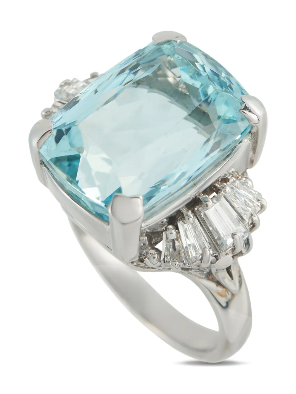 LB Exclusive Platinum diamond aquamarine ring - シルバートーン