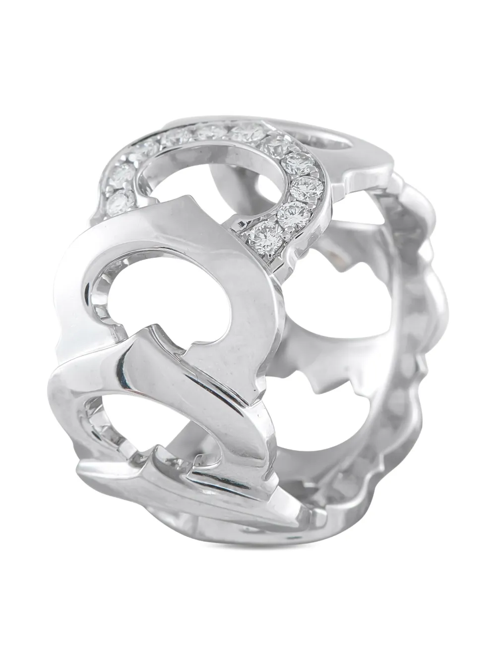 Pre-owned Cartier 18k White Gold C De  Diamond Ring In Silver