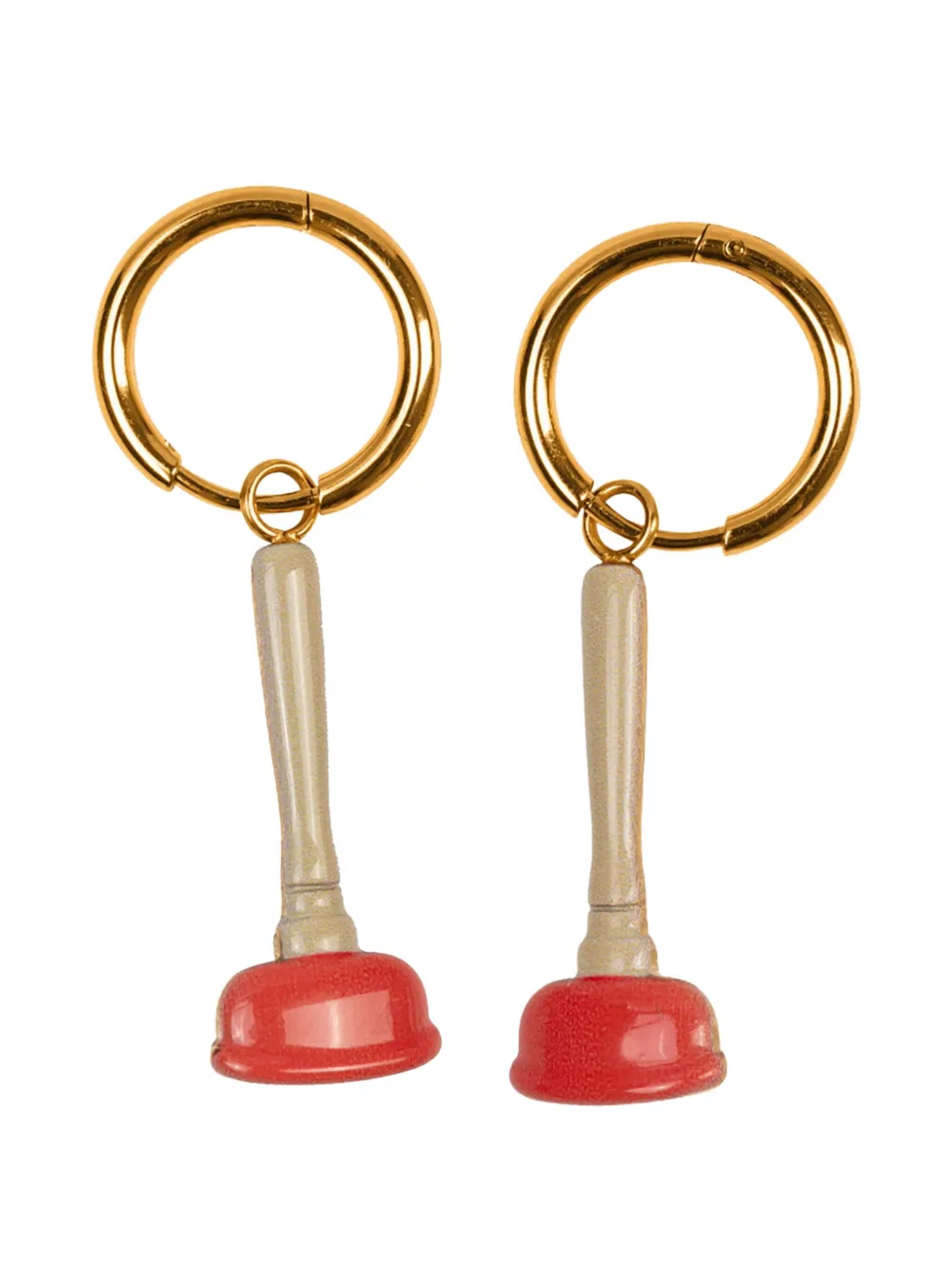 Seletti X Toiletpaper Dangling Sink Plunger Earrings In Gold
