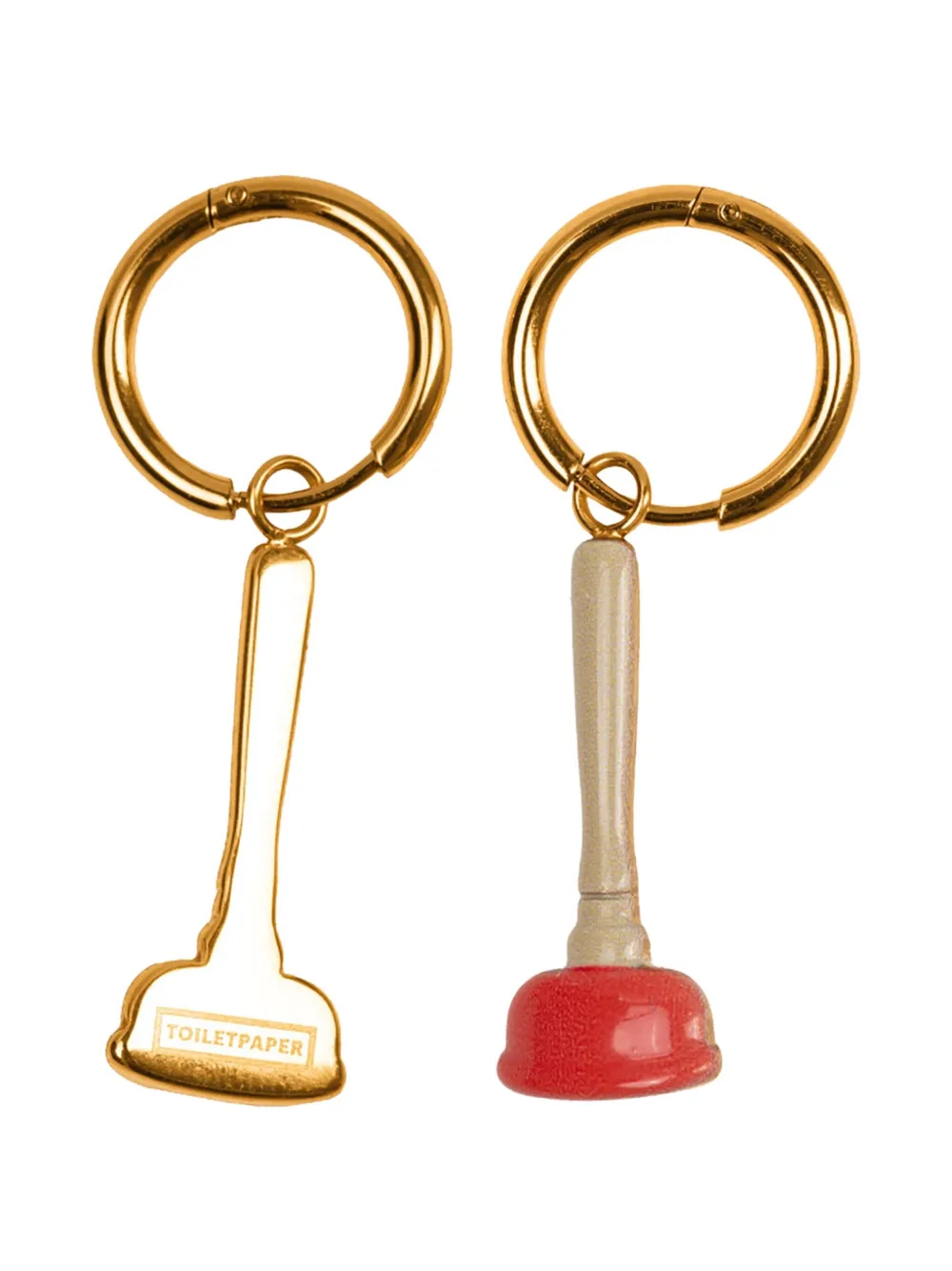 Seletti X Toiletpaper Dangling Sink Plunger Earrings In Gold